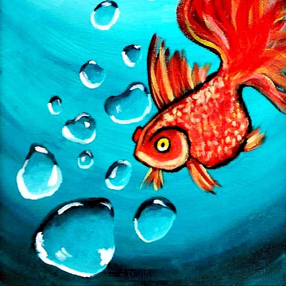 Bubbles the Goldfish Hand Painted in Acrylic 9x12 - Picture 1 of 2